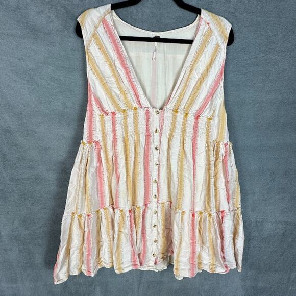Free People Dress Womens Medium Pink Babydoll Tiered Boho Beach Whimsy Fairy - Picture 2 of 13